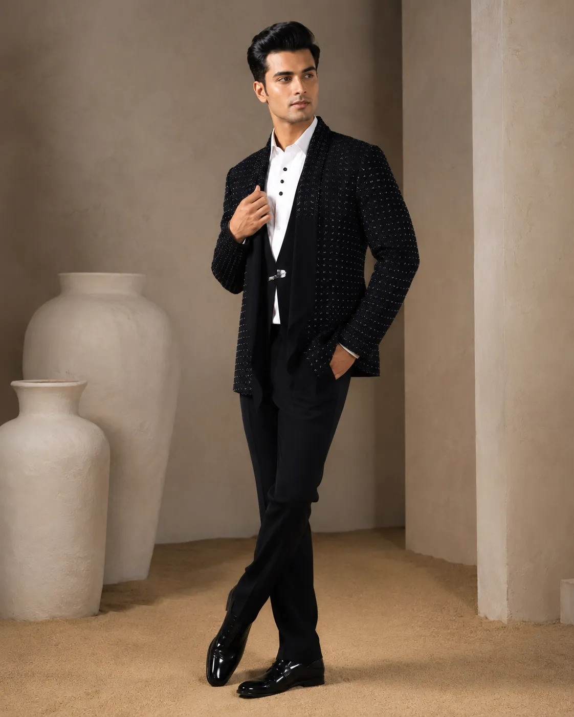 Navy Blue Embellished Men's Tuxedo Suit | Premium Party & Wedding Wear