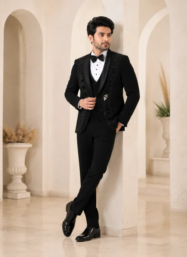 Black Premium Men's Tuxedo Suit | Wedding, Reception & Party Wear