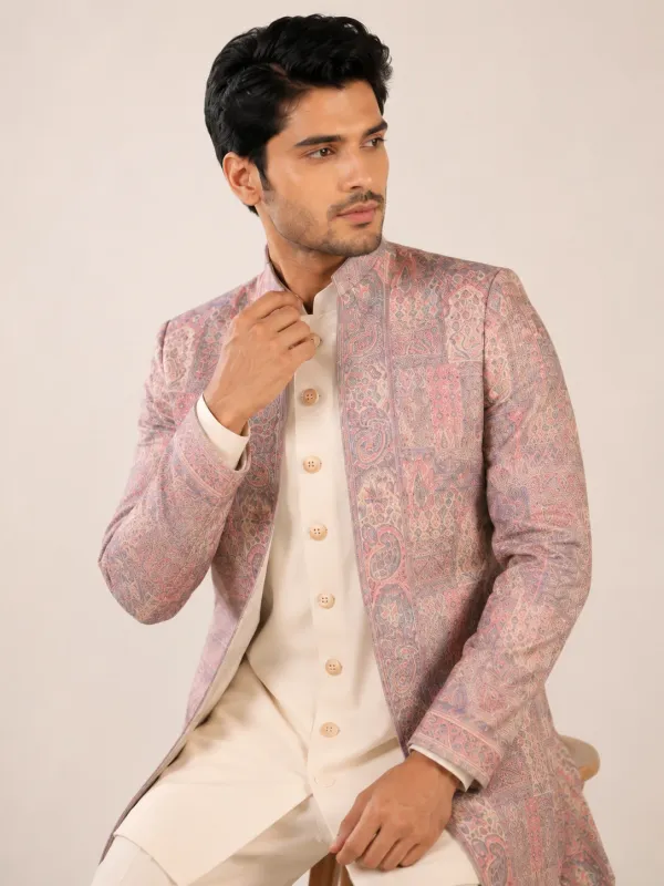 Pastel Pink Embroidered Indo-Western Set for Men | Premium Wedding Wear