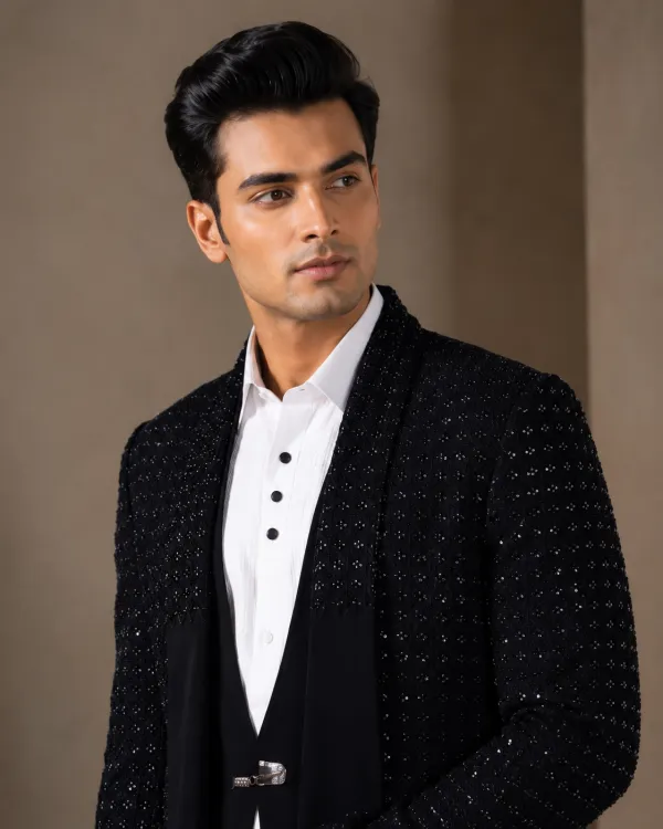Navy Blue Embellished Men's Tuxedo Suit | Premium Party & Wedding Wear