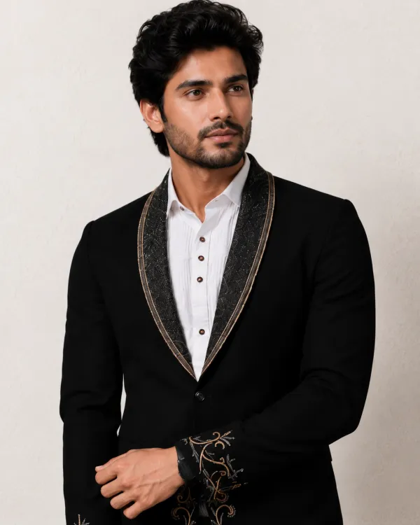 Black Embroidered Men's Tuxedo Suit | Premium Reception & Cocktail Wear