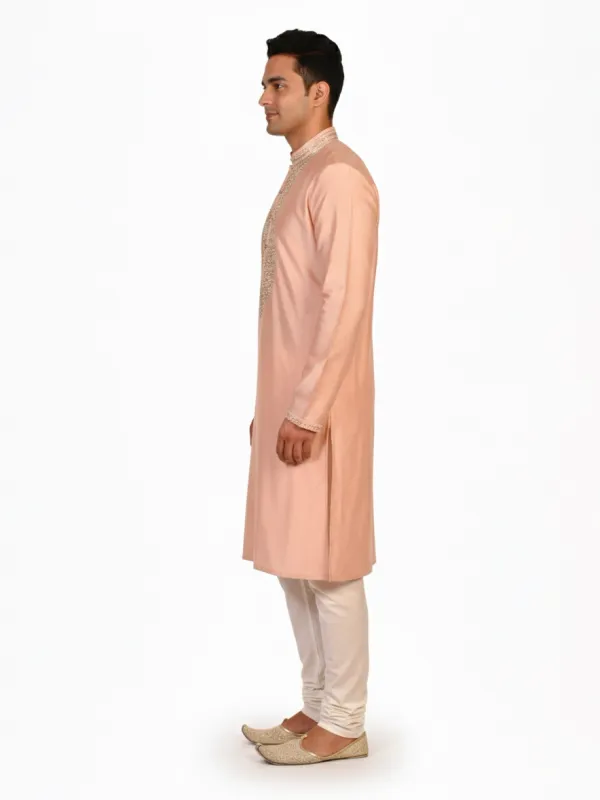 Off-White Cotton Silk Embroidered Men's Kurta | Wedding & Festive Wear