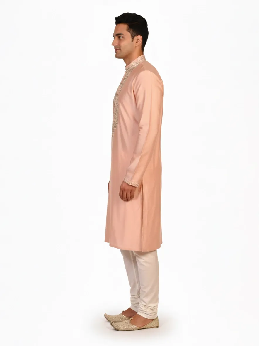 Off-White Cotton Silk Embroidered Men's Kurta | Wedding & Festive Wear
