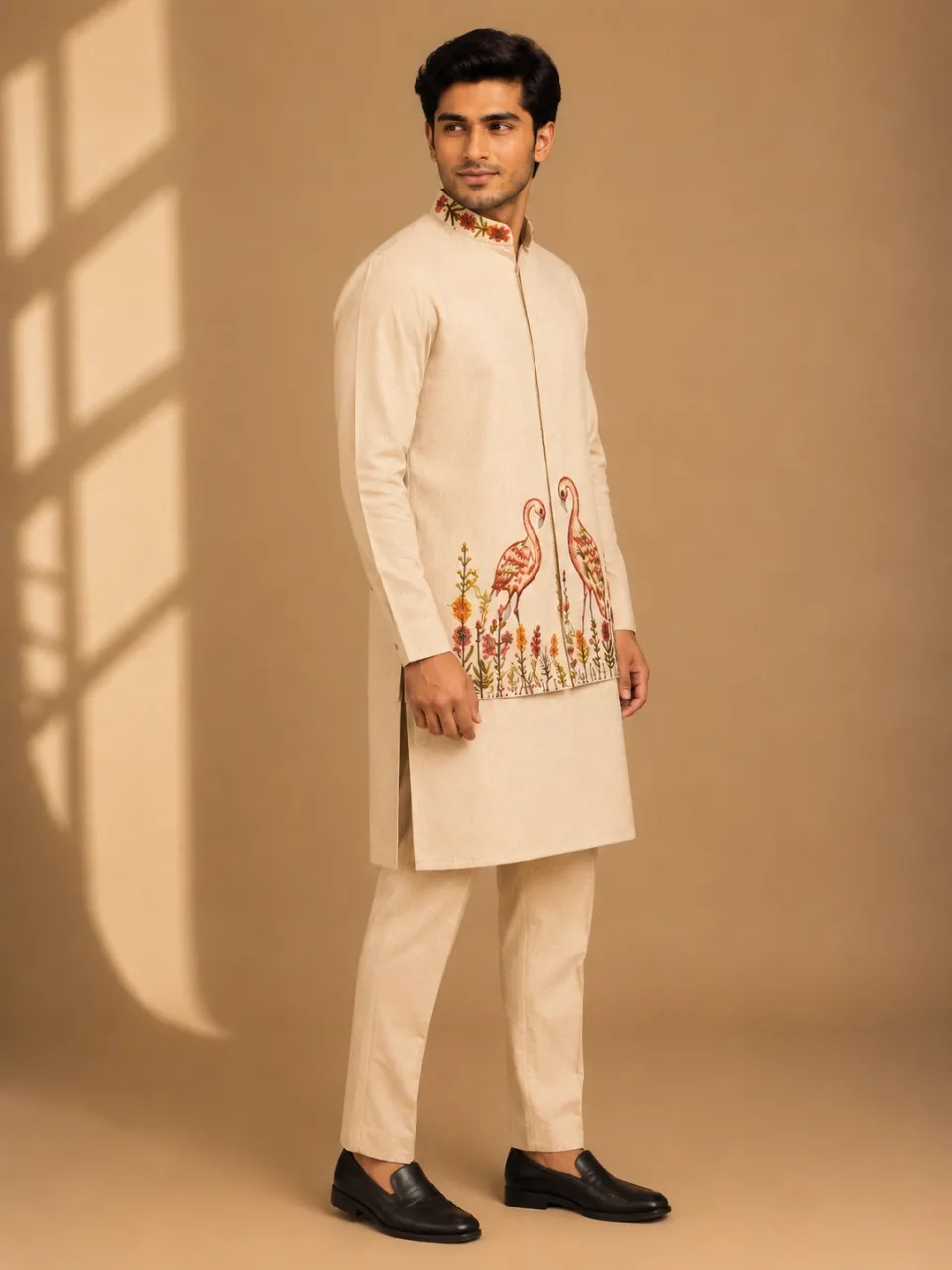 Ivory Embroidered Peacock Kurta Pajama Set